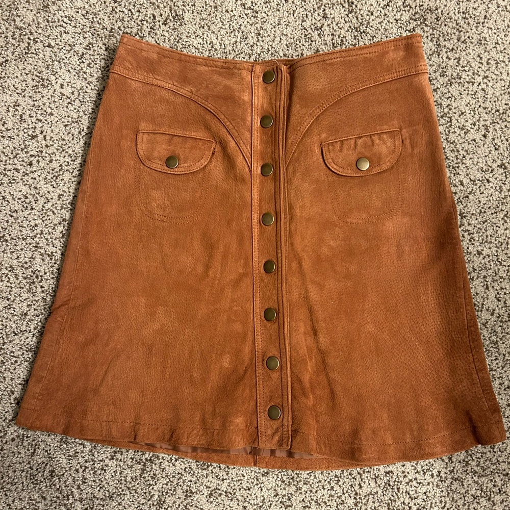 Anthropologie Suede Leather Skirt